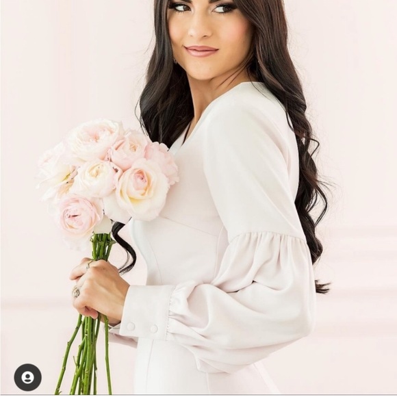 Rachel Parcell Dusty Pink Midi Dress Gathered Lantern Sleeves XS - Picture 4 of 13